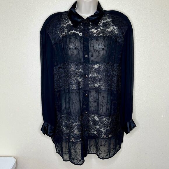 Lane Bryant Designs Collection Black Beaded Lace Button Front Shirt Women 14 16 - Picture 15 of 15
